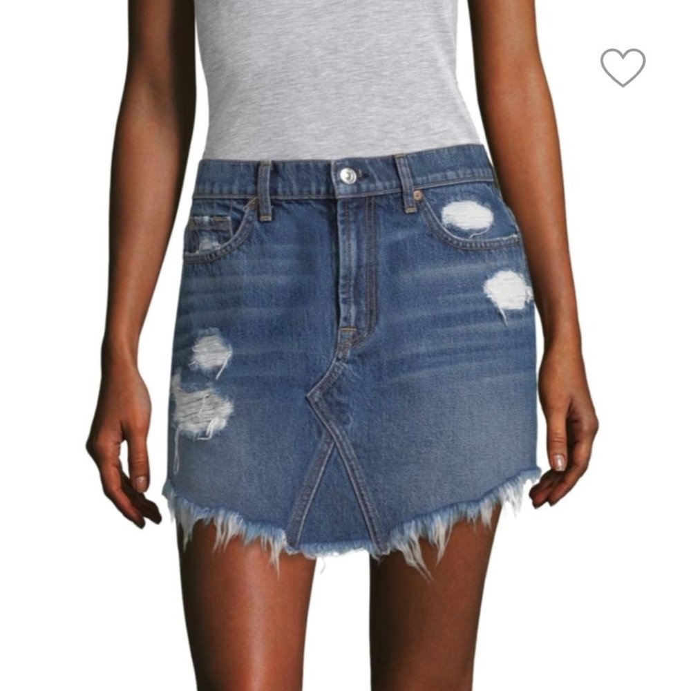 7 For All Mankind Distressed Denim Miniskirt